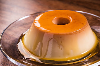 Brazilian Caramel Pudding Dessert on Glass Plate