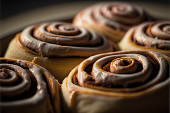Close-up of glazed cinnamon rolls on a plate