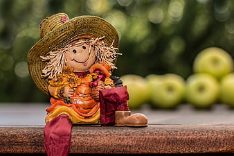 Autumn Harvest Scarecrow Figurine with Apples