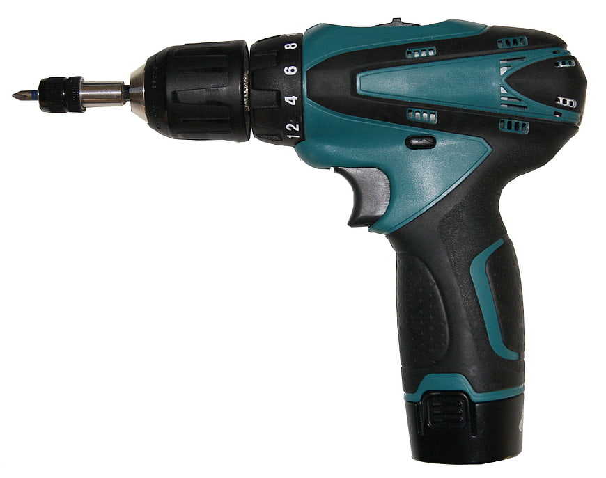 Teal and Black Cordless Drill Isolated on White Background