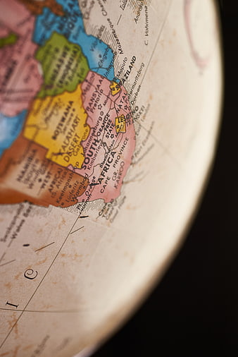 Close-up of vintage globe showing South Africa and surrounding countries