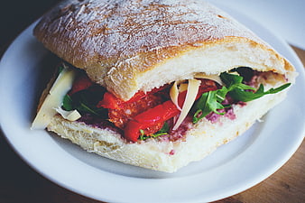 Artisan Ciabatta Sandwich with Roasted Peppers and Arugula