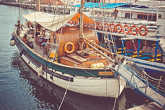 Vintage Wooden Sailboat Willowmoor Docked in Harbor