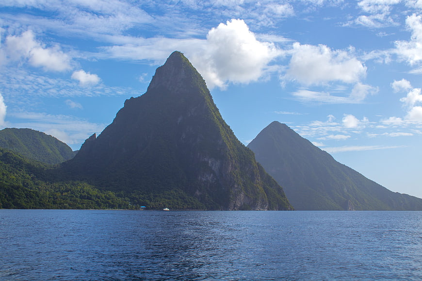 Pitons of Saint Lucia Rising from the Caribbean Sea