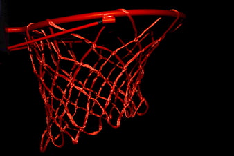 Red Basketball Hoop and Net on Black Background