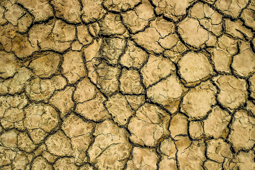 Close-up texture of cracked dry earth surface
