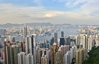 Hong Kong Cityscape View From Victoria Peak With Victoria Harbour