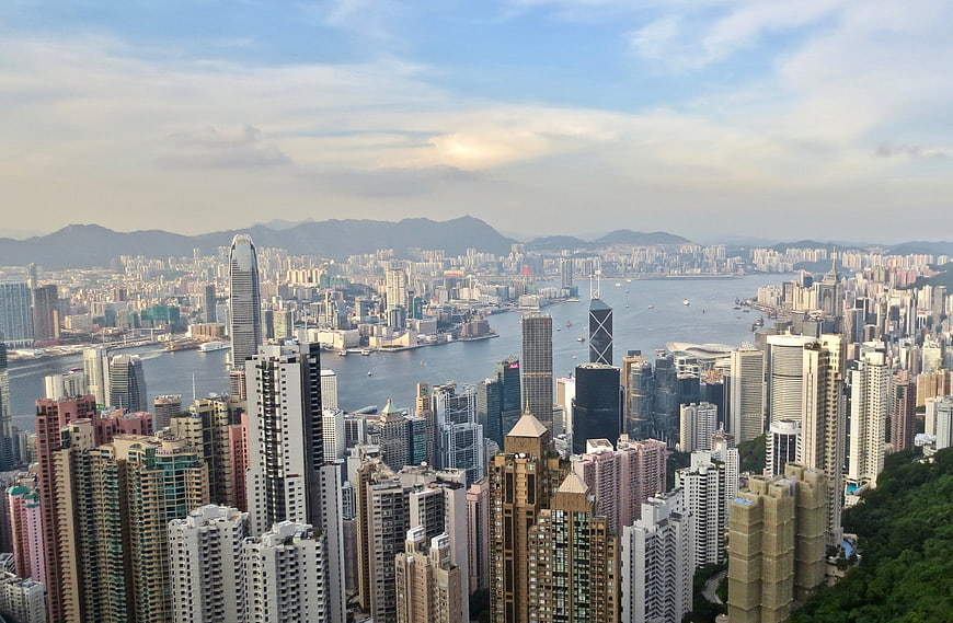 Hong Kong Cityscape View From Victoria Peak With Victoria Harbour