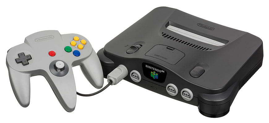 Nintendo 64 Console And Controller On White Background