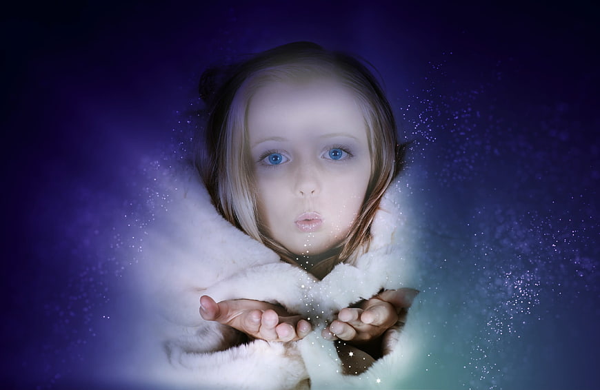 Magical Girl Blowing Stardust in Winter Fantasy Portrait