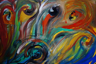 Vibrant Abstract Expressionist Oil Painting With Swirling Colors