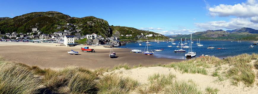 Panoramic View of Barmouth Harbour and Beach in Wales