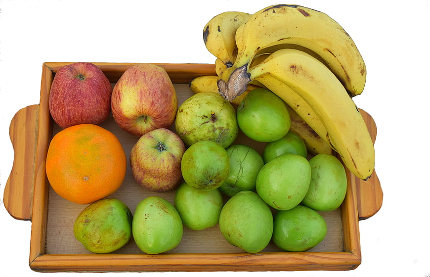 Top View of Fresh Fruits on Wooden Tray