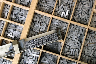 Vintage Letterpress Type Case with Lead Type and Composing Stick