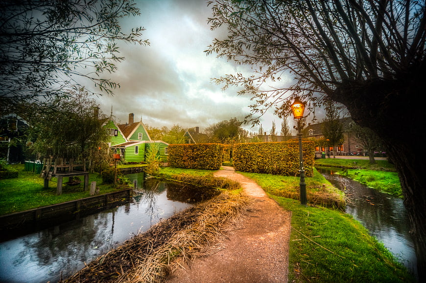 Romantic Canal Path in Zaanse Schans, Netherlands