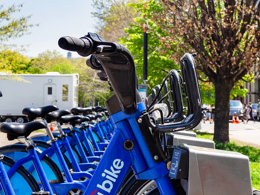 Blue Citi Bike Station in Urban Park Setting