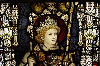 Medieval King Portrait in Stained Glass Window