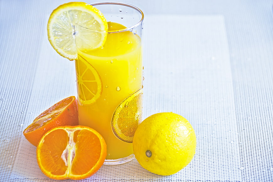 Fresh Orange Juice with Lemon and Orange Slices