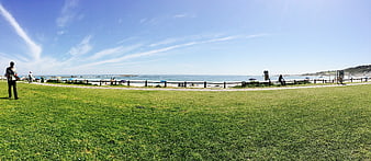 Panoramic View of Green Park and Beach on Sunny Day