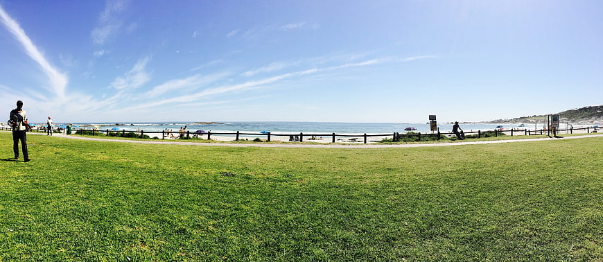 Panoramic View of Green Park and Beach on Sunny Day