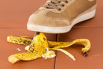 Shoe About to Step on Banana Peel Hazard