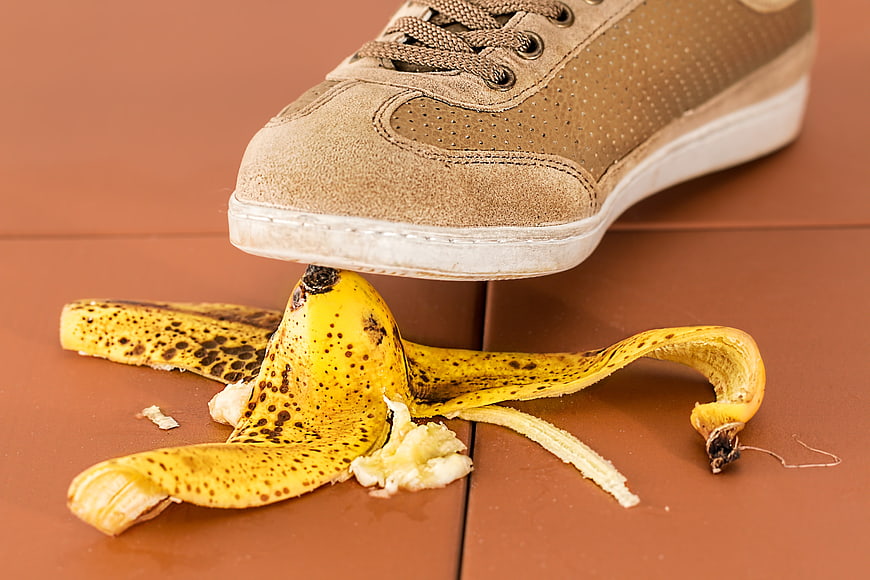 Shoe About to Step on Banana Peel Hazard