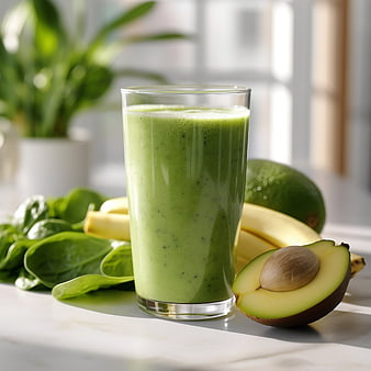 Fresh Green Smoothie with Avocado, Spinach, and Banana