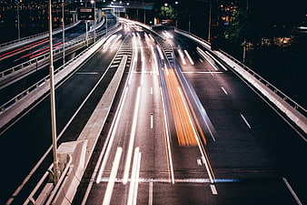 Long Exposure Night Highway Traffic Light Trails