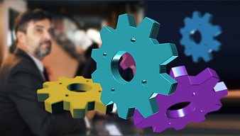 Businessman with colorful 3D gears concept