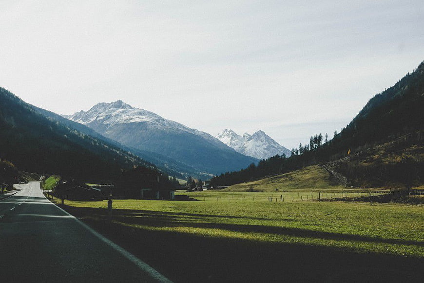 Scenic Mountain Road in Austrian Alps Valley