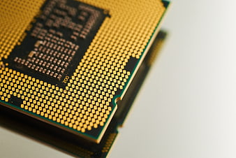 Close-up of CPU Processor Chip with Gold Pins