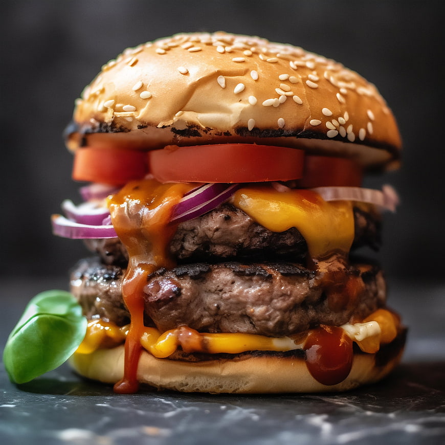 Juicy Double Cheeseburger with Melting Cheddar and Fresh Toppings