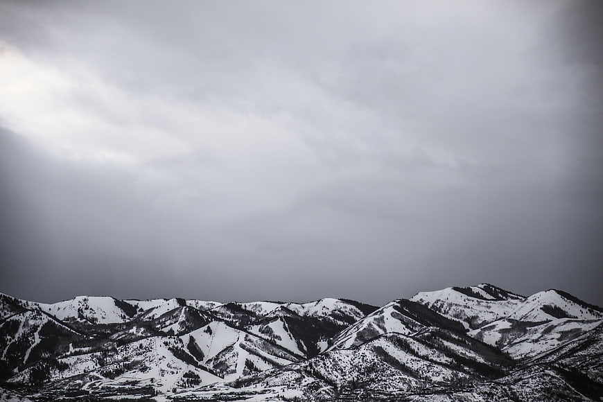 Dramatic Black and White Snowy Mountain Landscape