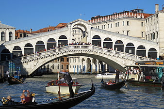 Rialto Bridge and Gondolas on Grand Canal Venice