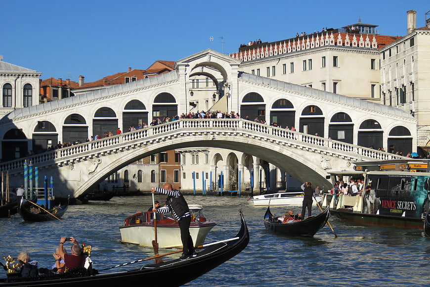 Rialto Bridge and Gondolas on Grand Canal Venice