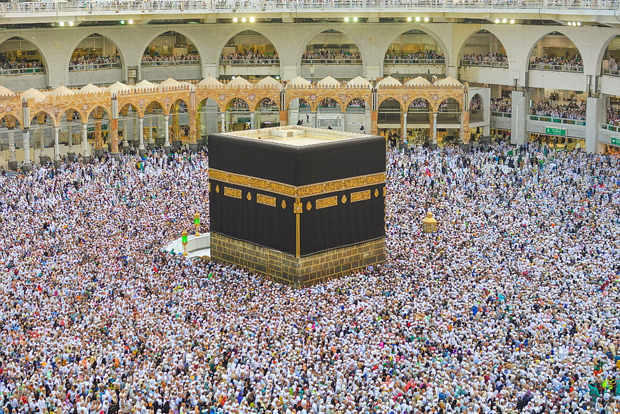 Massive Crowd of Pilgrims Surrounding the Kaaba in Mecca