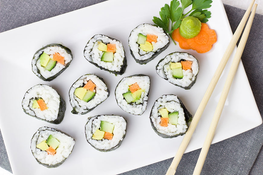 California Maki Sushi Rolls with Wasabi and Ginger