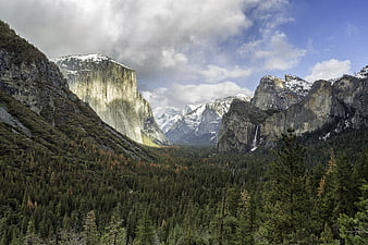 Majestic Yosemite Valley Landscape with Snow-Capped Granite Cliffs