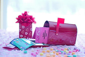 Valentine's Day Mailbox with Cards and Conversation Hearts