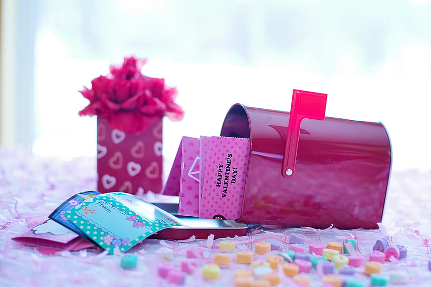 Valentine's Day Mailbox with Cards and Conversation Hearts
