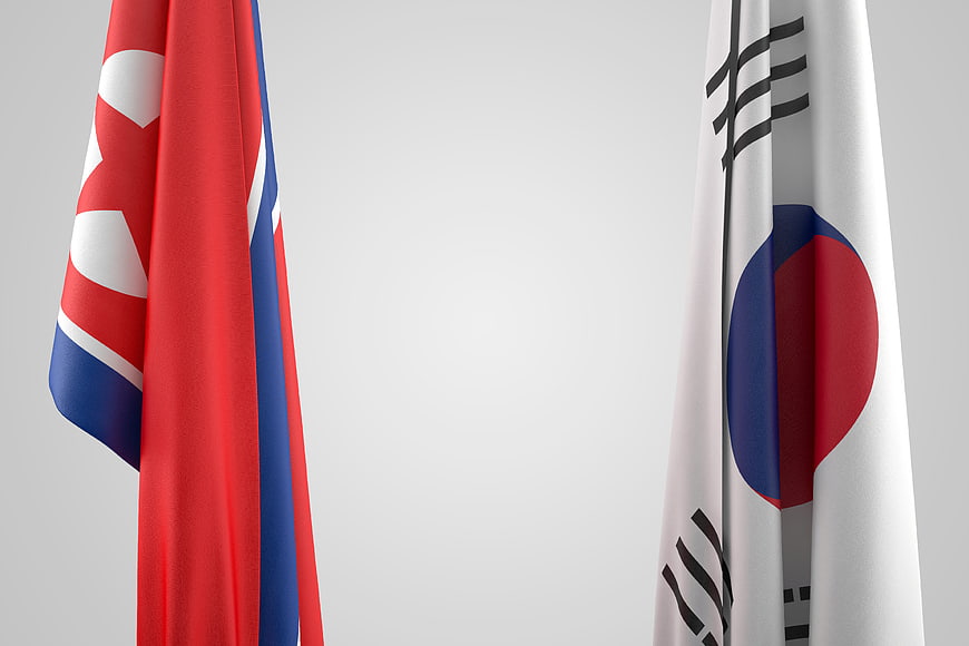 North and South Korea Flags 3D Render Concept