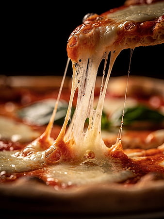 Close-up of Melted Mozzarella Cheese Pulling from Hot Pizza