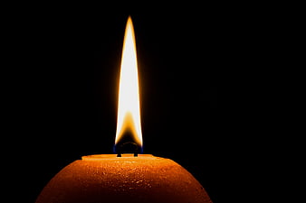 Close-up of a burning candle flame on a black background