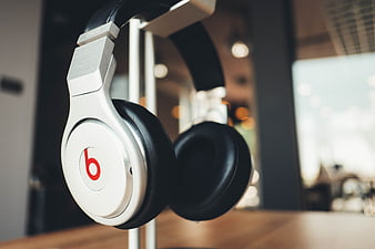 Silver and Black Headphones on Display Stand