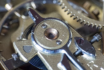 Macro Close-Up of Vintage Clockwork Gears and Mechanism