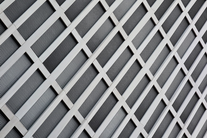 Abstract geometric pattern of modern building facade with diagonal lines