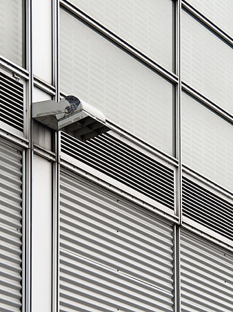 Modern industrial building facade with ventilation details