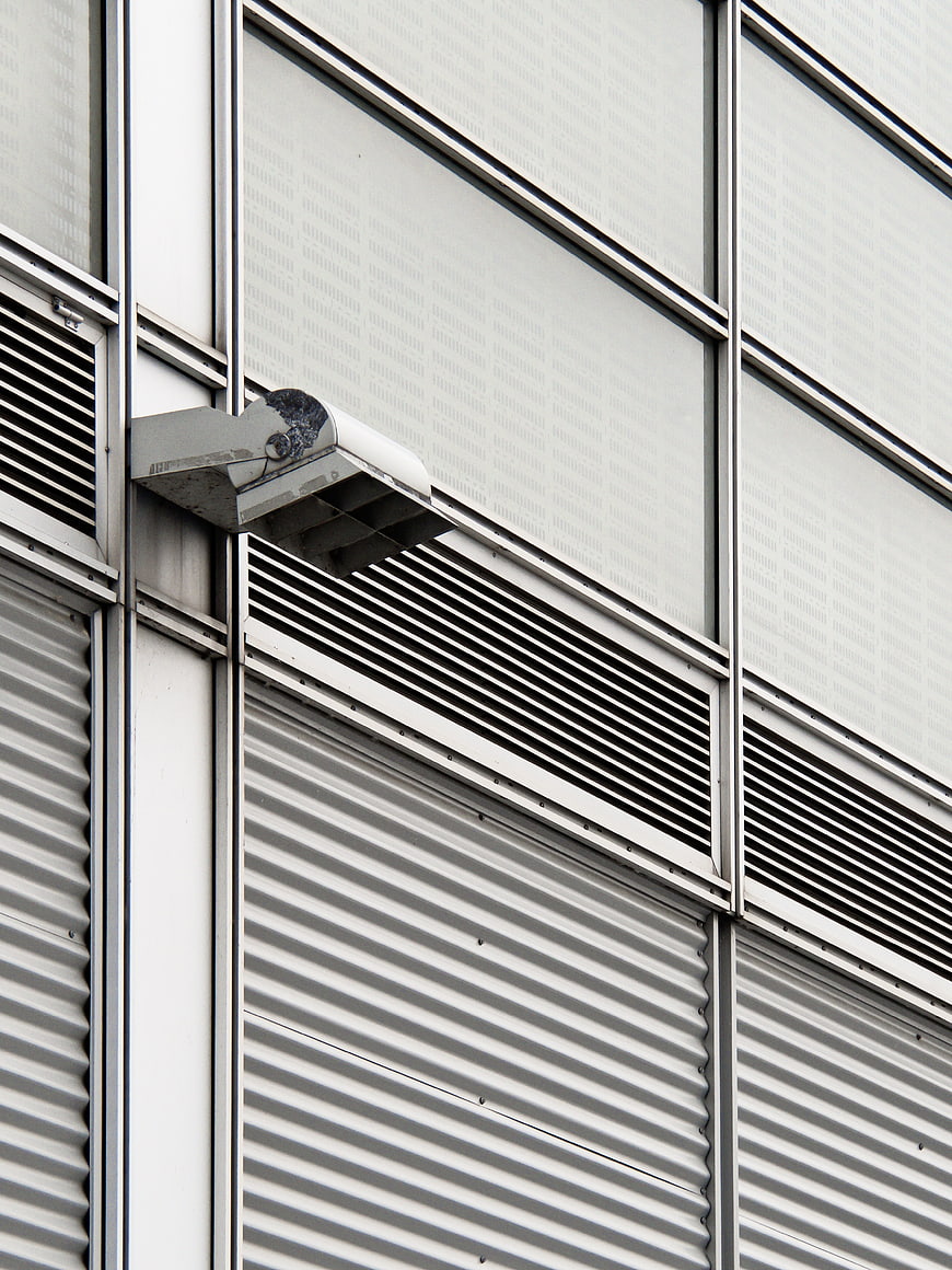 Modern industrial building facade with ventilation details
