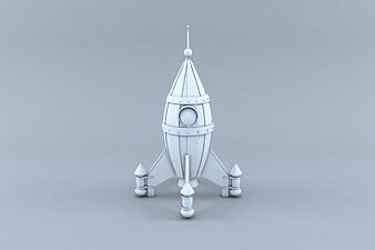 White 3D Retro Rocket Model On Gray Background