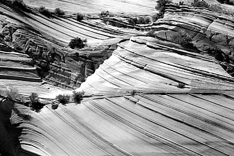 Black and white layered sandstone rock formations